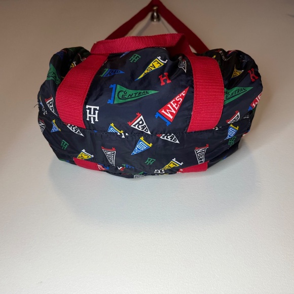 Tommy Hilfiger Preppy Flag Pennant Print Small Duffle Bag Purse Varsity Style - Picture 3 of 5